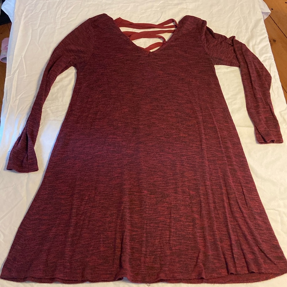 Just be long sleeve skater dress with lace up ribbon back detail